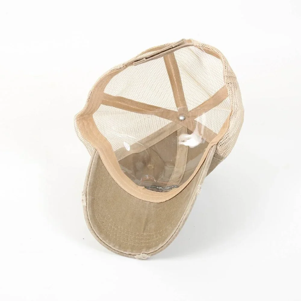 New Explorer Trucker Hat - Khaki with Mountain Patch